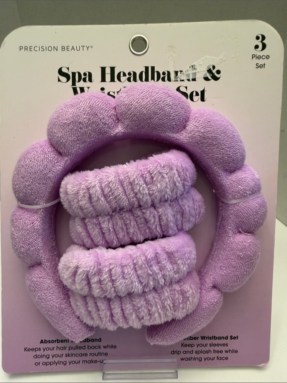 Precision Beauty Plush Spa Headband & Wristband Set - Light Lavender